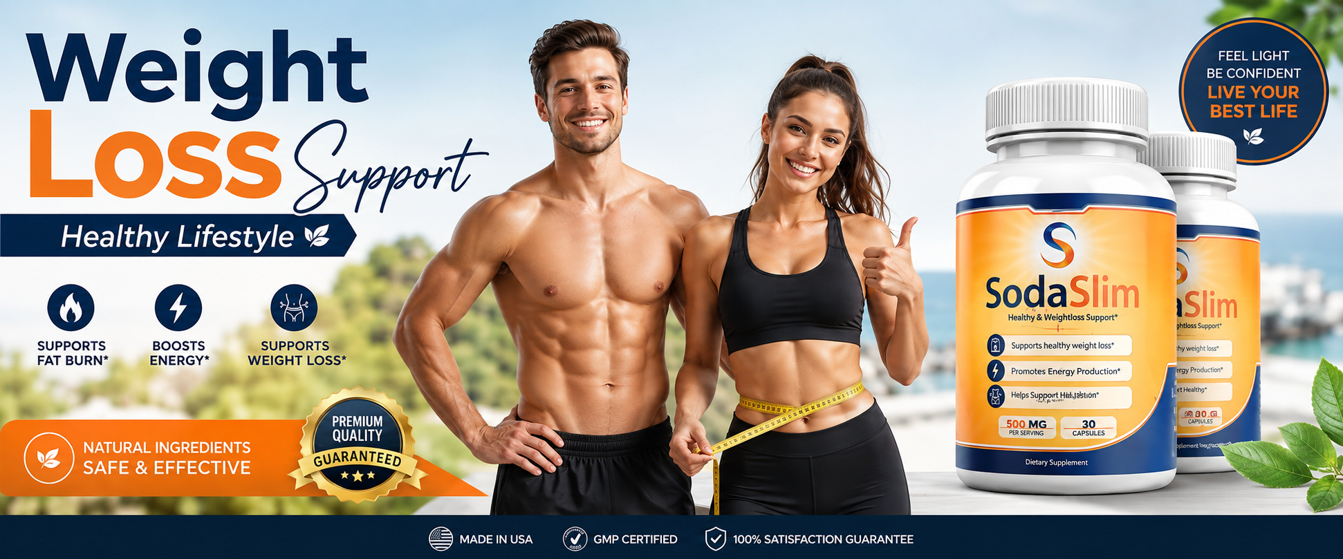 SodaSlim weight loss support — natural ingredients, made in USA, GMP certified